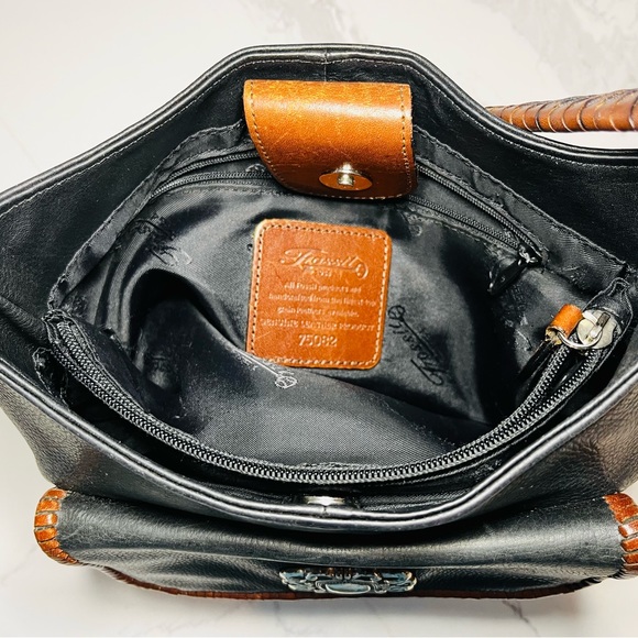 FOSSIL Black Genuine Leather Western Shoulder Bag Rope Woven Boho - Picture 8 of 9